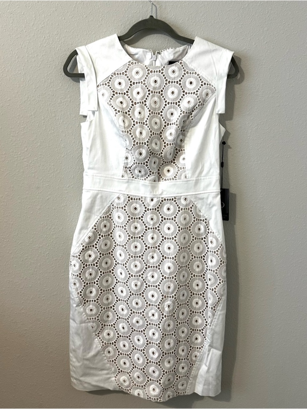 Adrianna Papell white eyelet sheath dress, size 8, new with tags